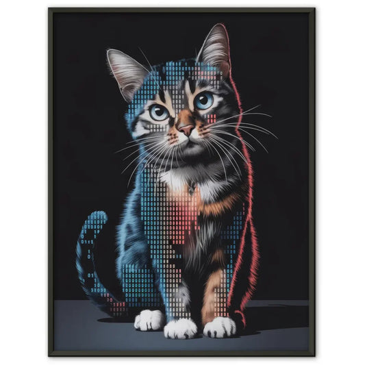 Faszinierendes Poster mit Katze im Binärcode für digitale Kunstliebhaber