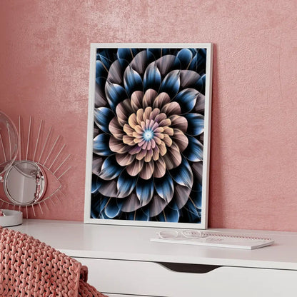 Faszinierendes Poster mit floralem Mandala Muster in Blau und Braun