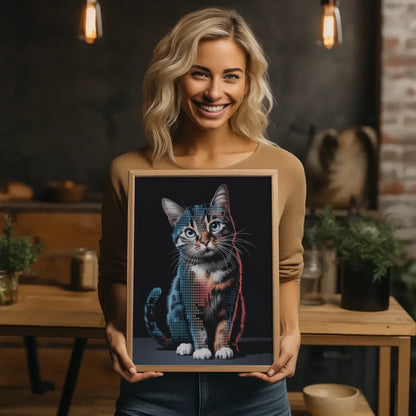 Faszinierendes Poster mit Katze im Binärcode für digitale Kunstliebhaber