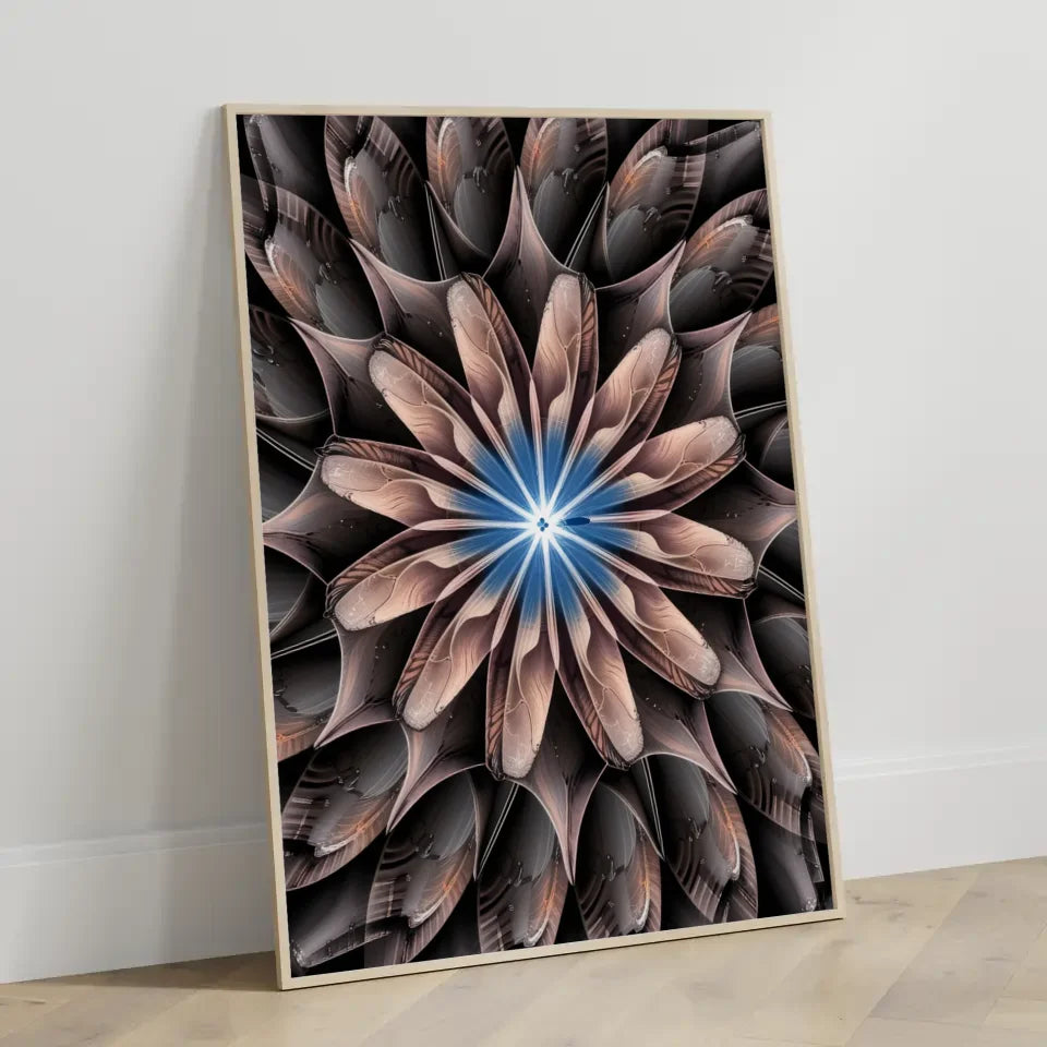 Faszinierendes Poster mit floralem Mandala Muster in Blau und Braun