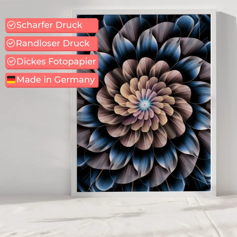 Faszinierendes Poster mit floralem Mandala Muster in Blau und Braun