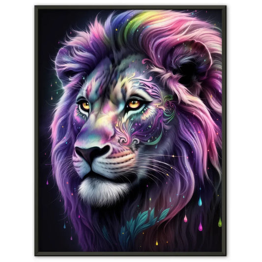 Faszinierendes Löwen Poster mit bunten Mustern und traumhaftem Design