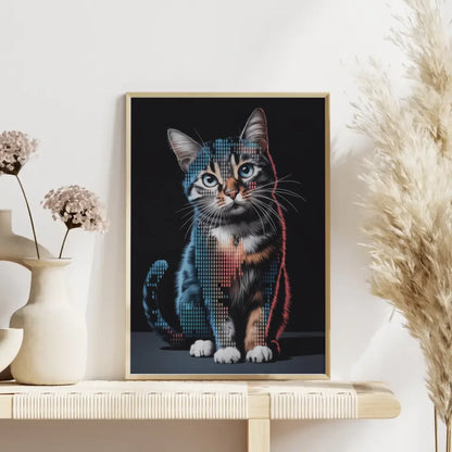 Faszinierendes Poster mit Katze im Binärcode für digitale Kunstliebhaber