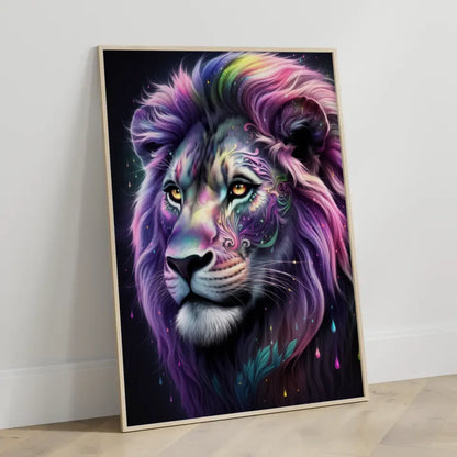 Faszinierendes Löwen Poster mit bunten Mustern und traumhaftem Design
