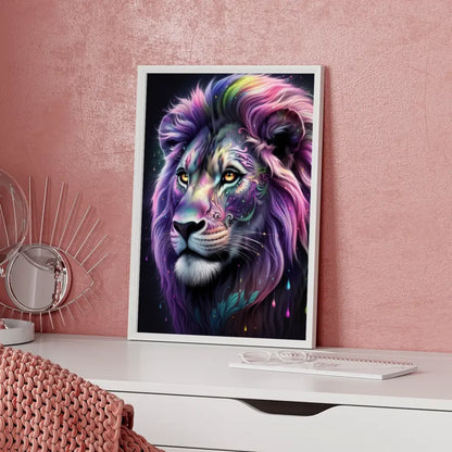 Faszinierendes Löwen Poster mit bunten Mustern und traumhaftem Design