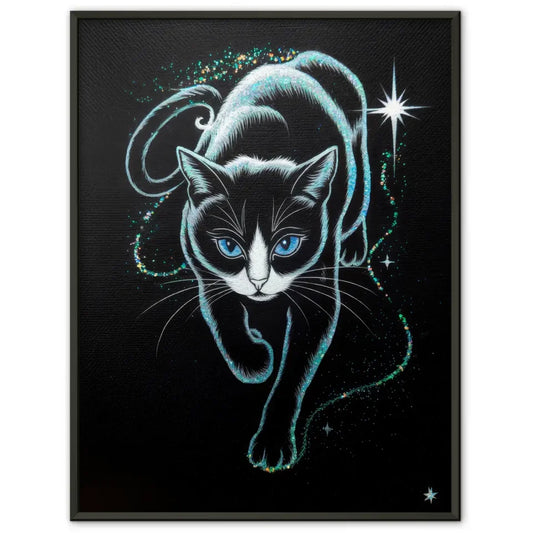 Mystische Katze Poster mit Glitzerkunst und blauen Augen für dein Zuhause