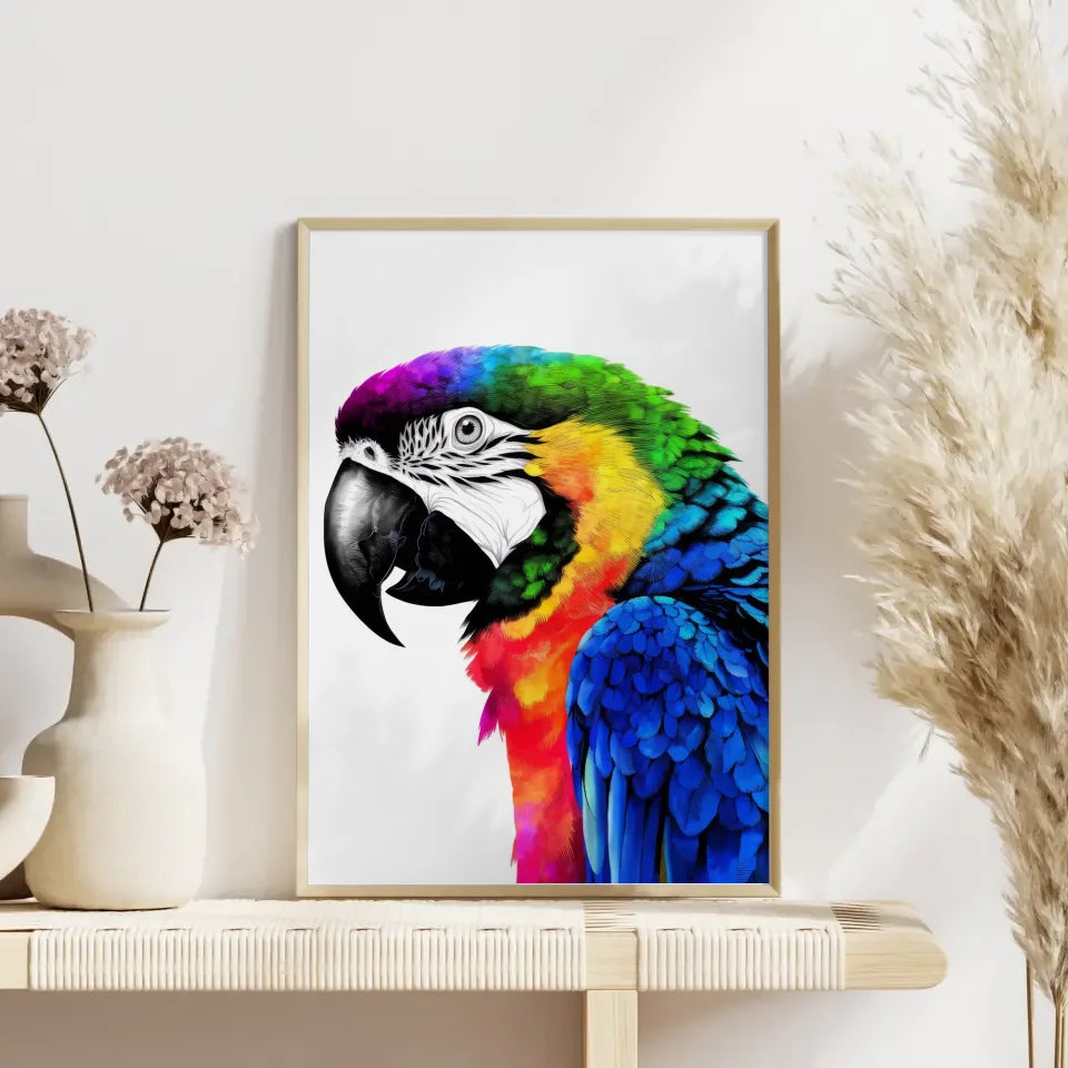 Regenbogen Papagei Poster Minimalistische Kunst für lebendige Räume