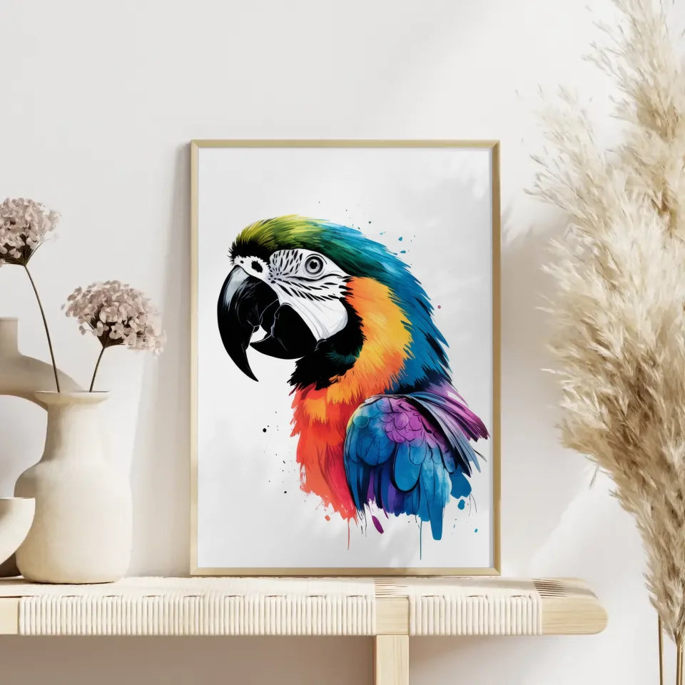 Regenbogen Papagei Poster Minimalistische Kunst für lebendige Räume