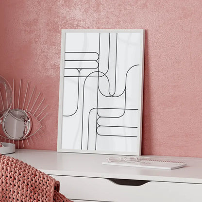 Abstraktes Poster mit minimalistischen Linien auf weißem Hintergrund
