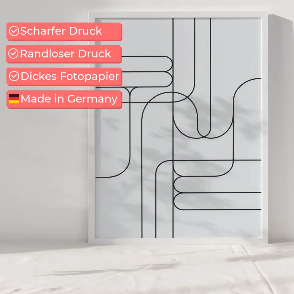 Abstraktes Poster mit minimalistischen Linien auf weißem Hintergrund