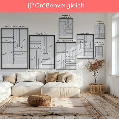 Abstraktes Poster mit minimalistischen Linien auf weißem Hintergrund