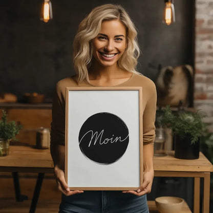 Minimalistisches Poster Moin in Schwarz Weiß für moderne Dekoration