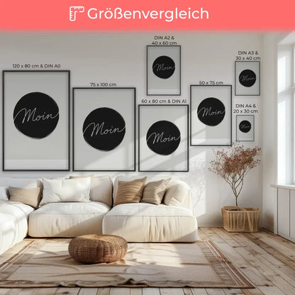 Minimalistisches Poster Moin in Schwarz Weiß für moderne Dekoration