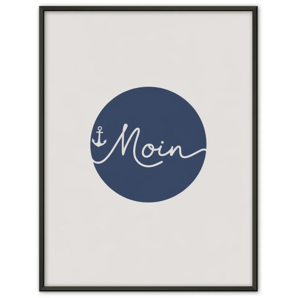 Minimalistisches Poster Moin mit Anker auf blauem Hintergrund