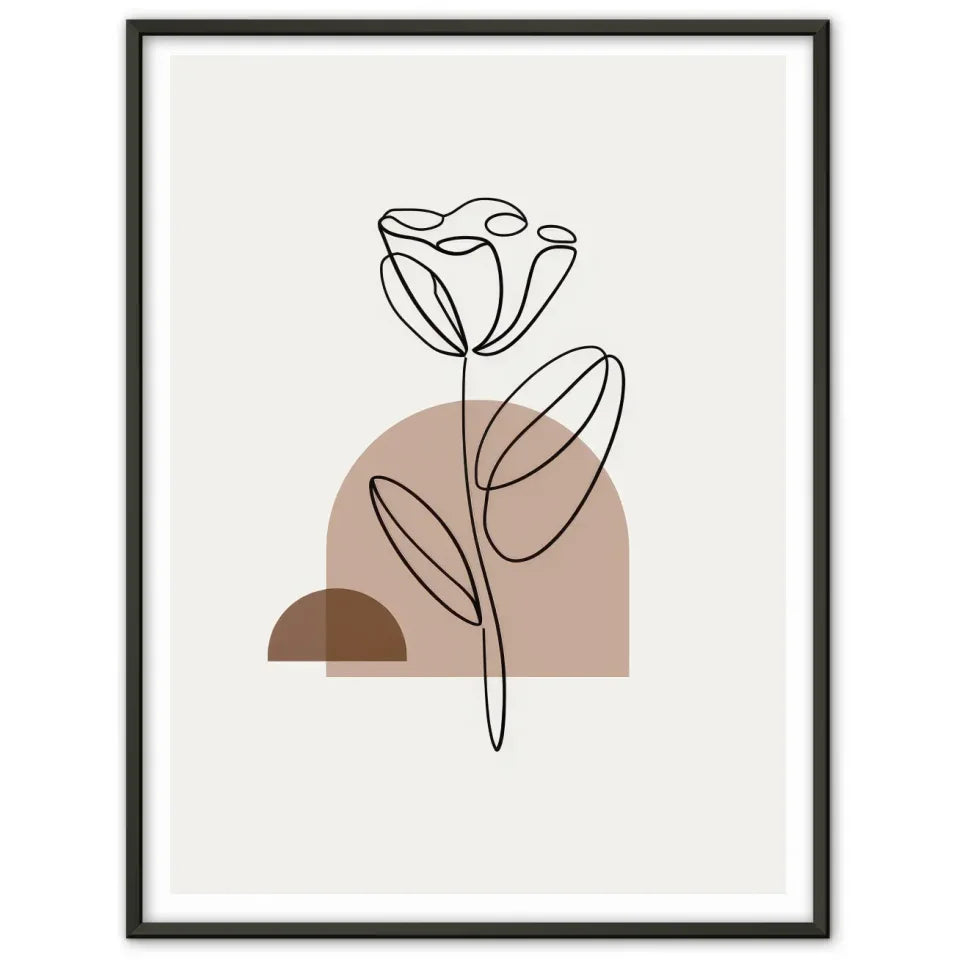 Minimalistisches Poster mit liniengezeichneter Blume im Rahmen