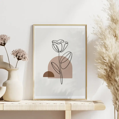Minimalistisches Poster mit liniengezeichneter Blume im Rahmen