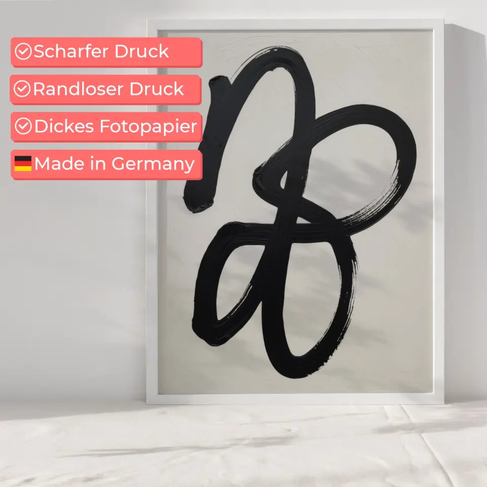 Minimalistisches Poster mit abstrakten Pinselstrichen in Schwarz und Weiß