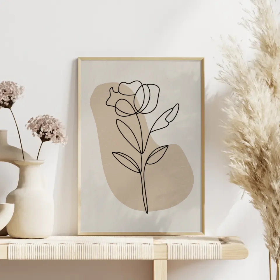 Minimalistisches Poster einer Blume im abstrakten Design für dein Zuhause