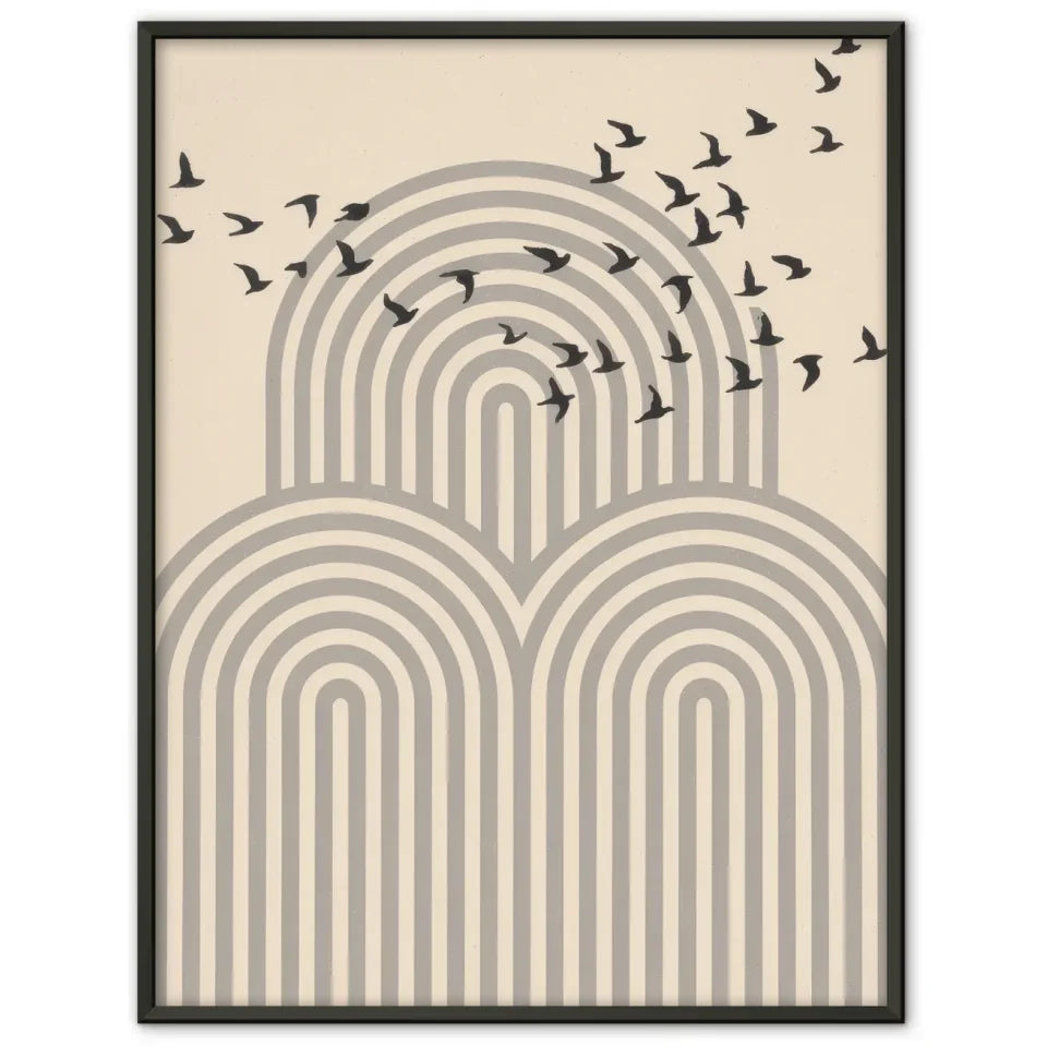 Minimalistisches Poster mit Vögeln und Bögen in Beige gestalten