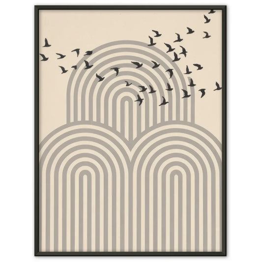 Minimalistisches Poster mit Vögeln und Bögen in Beige gestalten