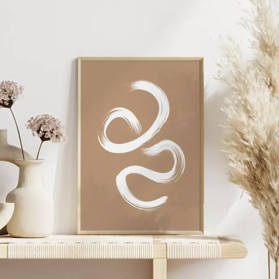 Minimalistisches Poster mit abstrakten Linien auf beigem Hintergrund