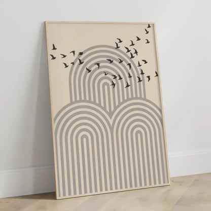 Minimalistisches Poster mit Vögeln und Bögen in Beige gestalten