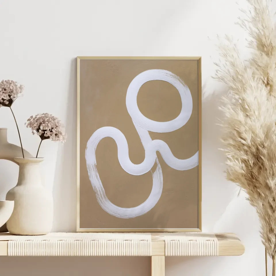 Minimalistisches Poster mit abstrakten Linien auf beigem Hintergrund