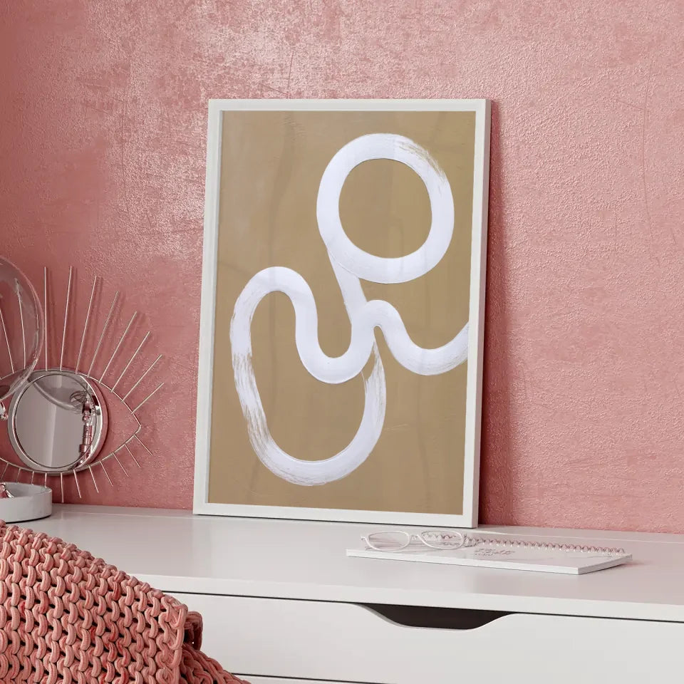 Minimalistisches Poster mit abstrakten Linien auf beigem Hintergrund