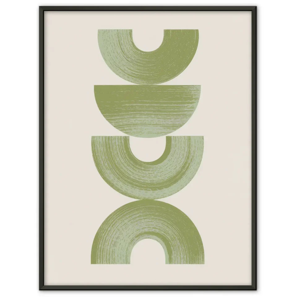 Minimalistisches Poster mit geometrischen Formen in Grün auf Beige
