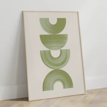 Minimalistisches Poster mit geometrischen Formen in Grün auf Beige