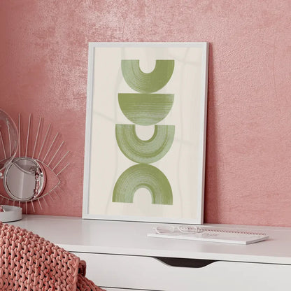 Minimalistisches Poster mit geometrischen Formen in Grün auf Beige