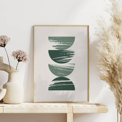 Minimalistisches Poster mit geometrischen Formen in Grün auf Beige