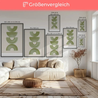 Minimalistisches Poster mit geometrischen Formen in Grün auf Beige
