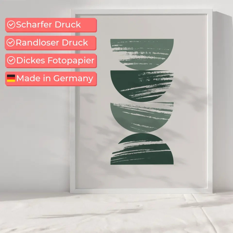 Minimalistisches Poster mit geometrischen Formen in Grün auf Beige