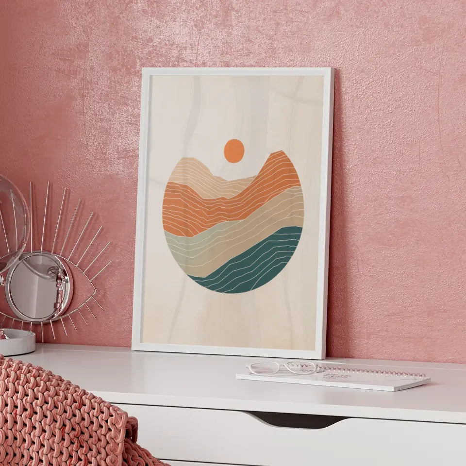 Minimales Poster mit kreisförmiger Kunst in sanften Farben