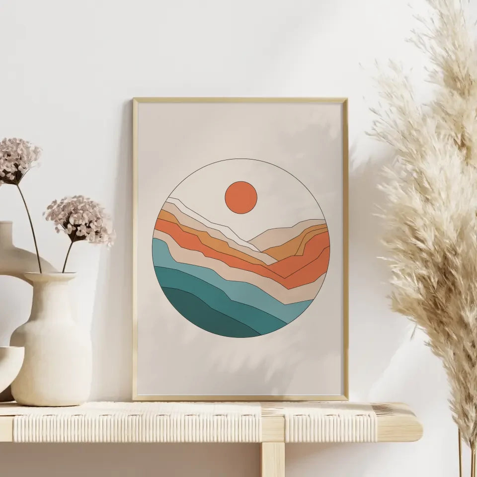 Minimales Poster mit kreisförmiger Kunst in sanften Farben