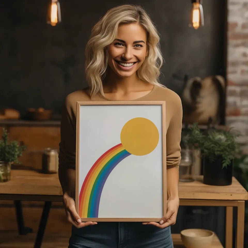 Bunter minimalistischer Poster mit Kreis und Regenbogen für dein Zuhause