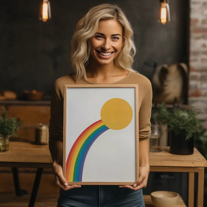 Bunter minimalistischer Poster mit Kreis und Regenbogen für dein Zuhause