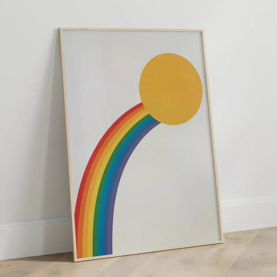 Bunter minimalistischer Poster mit Kreis und Regenbogen für dein Zuhause