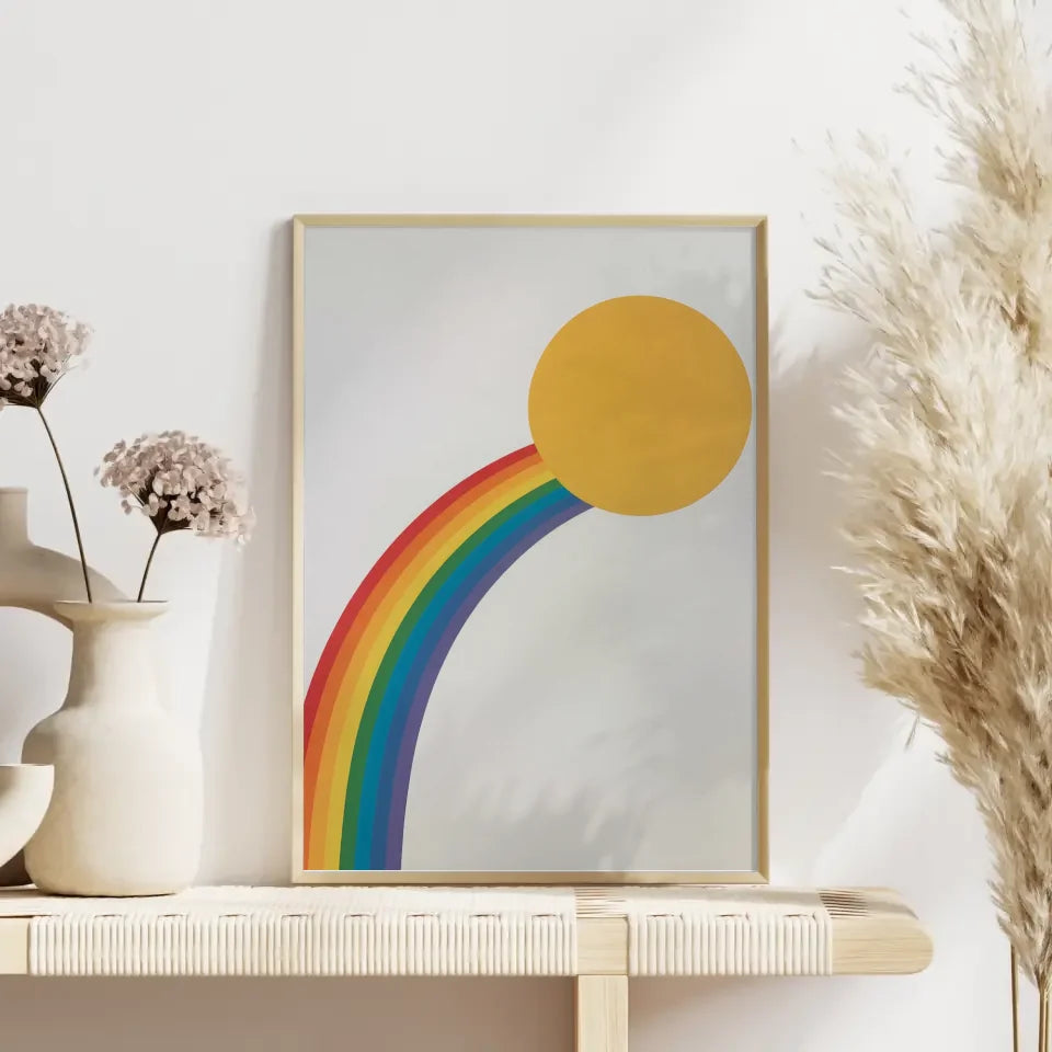 Bunter minimalistischer Poster mit Kreis und Regenbogen für dein Zuhause