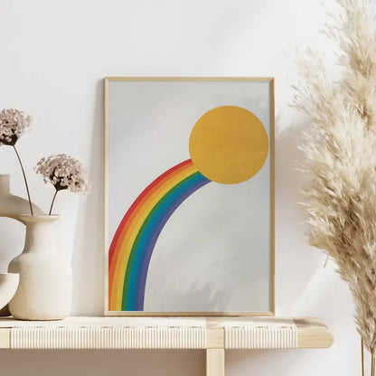 Bunter minimalistischer Poster mit Kreis und Regenbogen für dein Zuhause