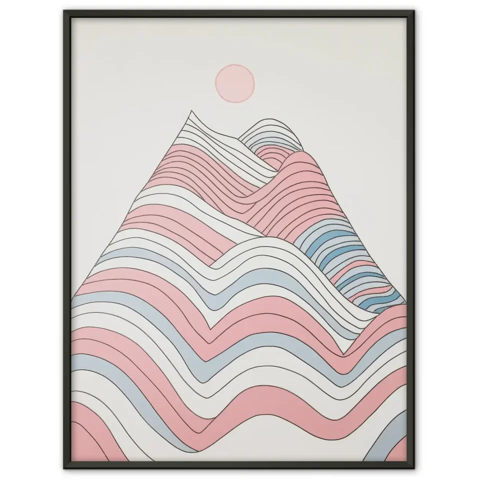Minimalistischer Poster mit Bergmotiv in Pastellfarben für dein Zuhause