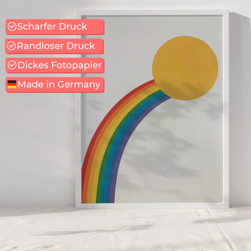 Bunter minimalistischer Poster mit Kreis und Regenbogen für dein Zuhause