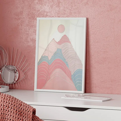 Minimalistischer Poster mit Bergmotiv in Pastellfarben für dein Zuhause