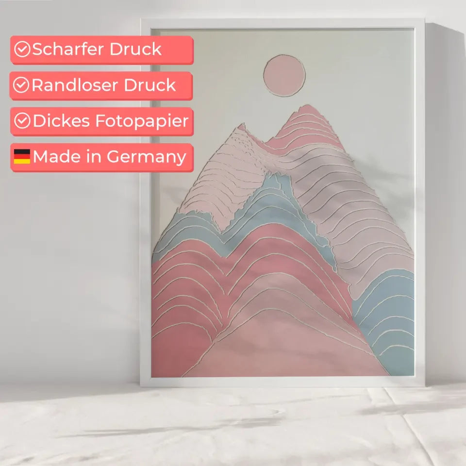 Minimalistischer Poster mit Bergmotiv in Pastellfarben für dein Zuhause