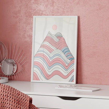 Minimalistischer Poster mit Bergmotiv in Pastellfarben für dein Zuhause