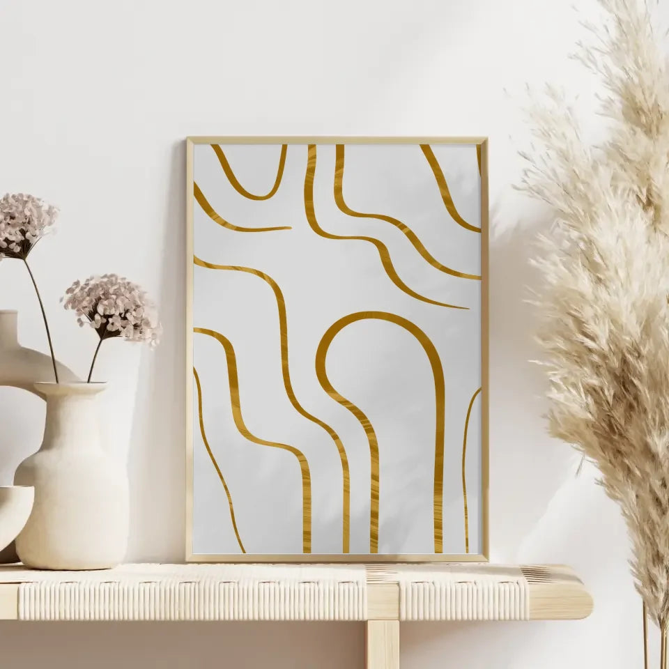 Goldene Wellenlinien Poster für elegantes minimalistisches Design