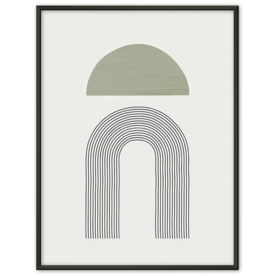 Minimalistisches Poster mit grünem Halbkreis und schwarzen Linien