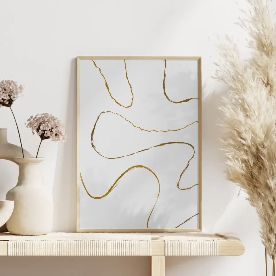 Goldene Wellenlinien Poster für elegantes minimalistisches Design