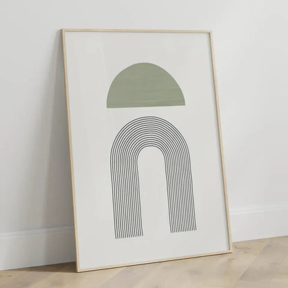 Minimalistisches Poster mit grünem Halbkreis und schwarzen Linien